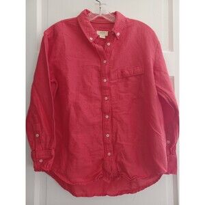 Maeve Anthropologie pink/red linenblend buttondown shirt XS classic colorful